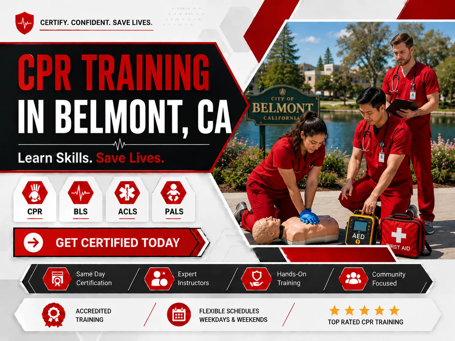 Group CPR certification class in Belmont, California